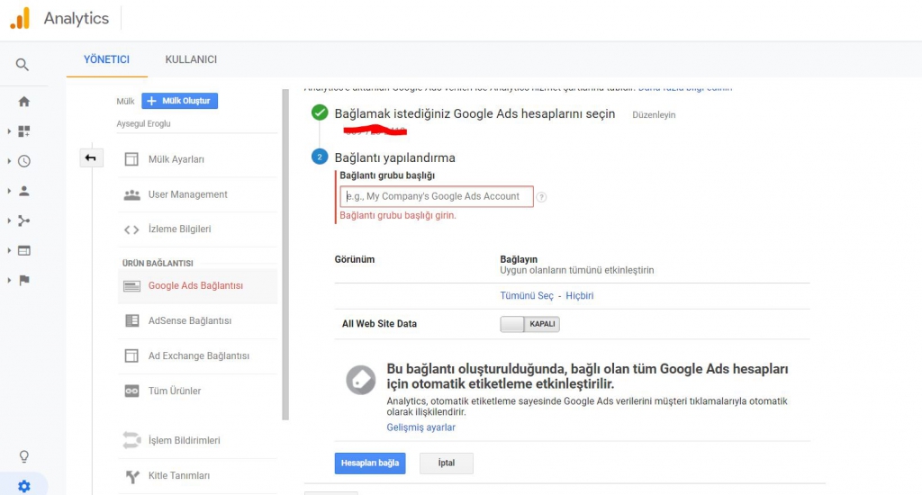 google ads analytics hesabı bağlayın
